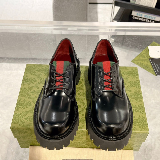 GG LACE-UP LOAFER WITH WEB IN BLACK SHINY LEATHER