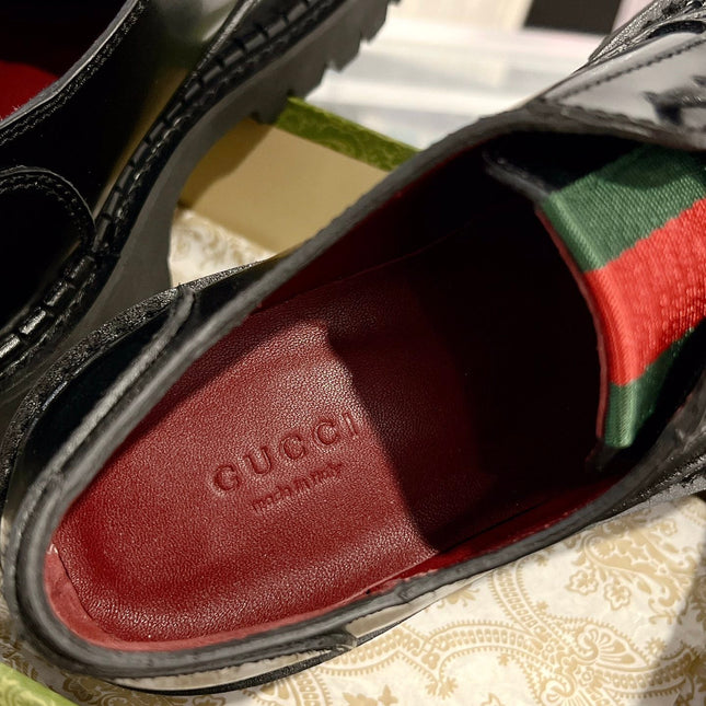 GG LACE-UP LOAFER WITH WEB IN BLACK SHINY LEATHER