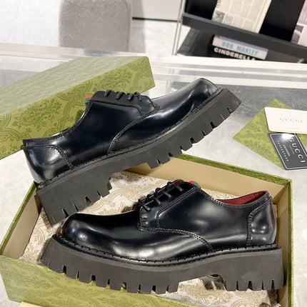 GG LACE-UP LOAFER WITH WEB IN BLACK SHINY LEATHER