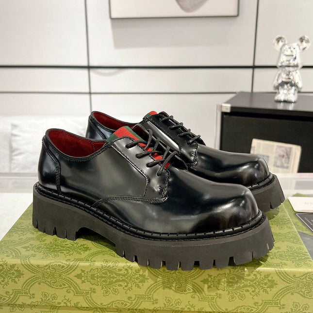 GG LACE-UP LOAFER WITH WEB IN BLACK SHINY LEATHER