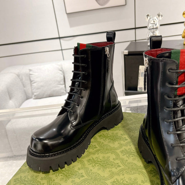 GG WEB ANKLE BOOTS IN BLACK CALFSKIN