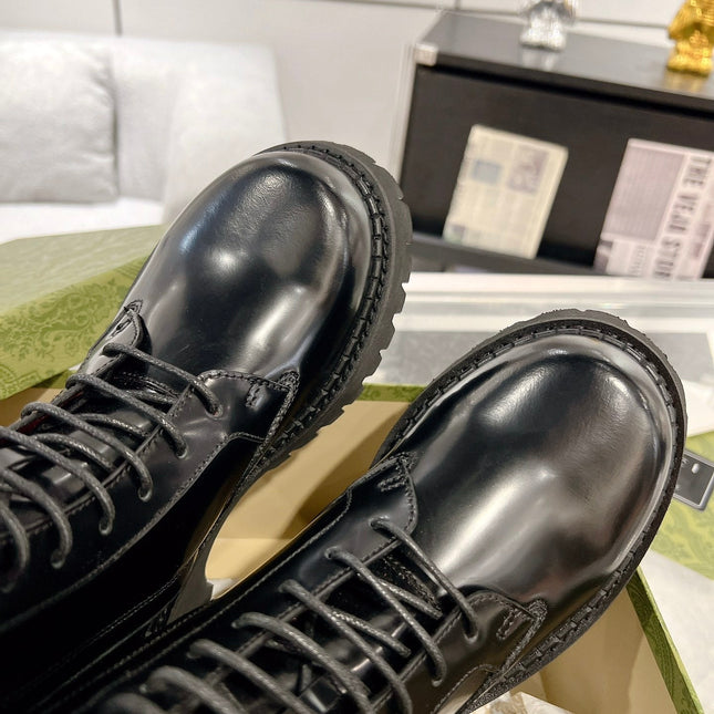 GG WEB ANKLE BOOTS IN BLACK CALFSKIN