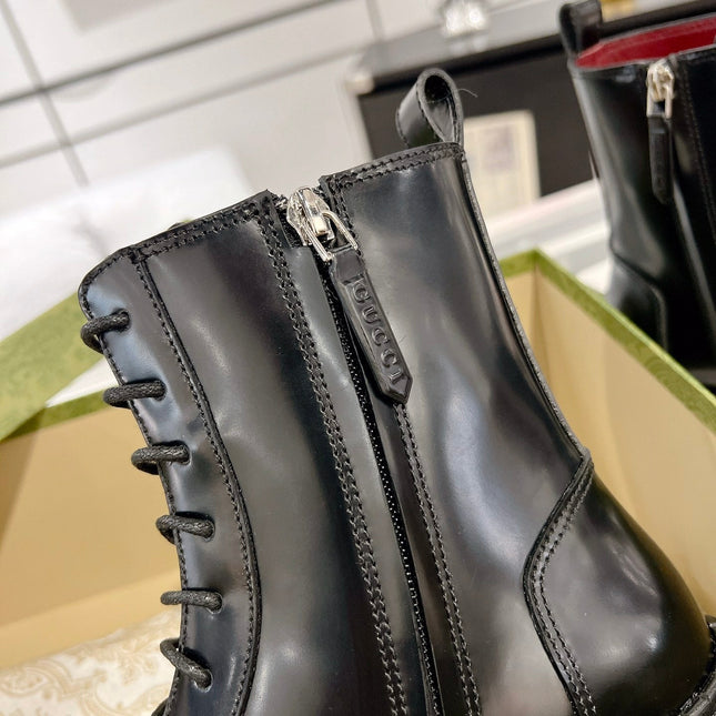 GG WEB ANKLE BOOTS IN BLACK CALFSKIN