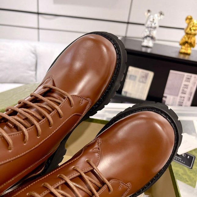 GG WEB ANKLE BOOTS IN CINNAMON BROWN CALFSKIN