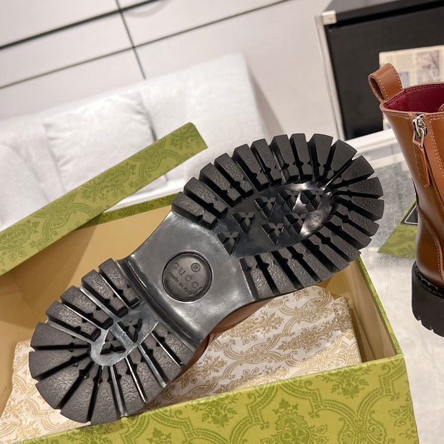 GG WEB ANKLE BOOTS IN CINNAMON BROWN CALFSKIN