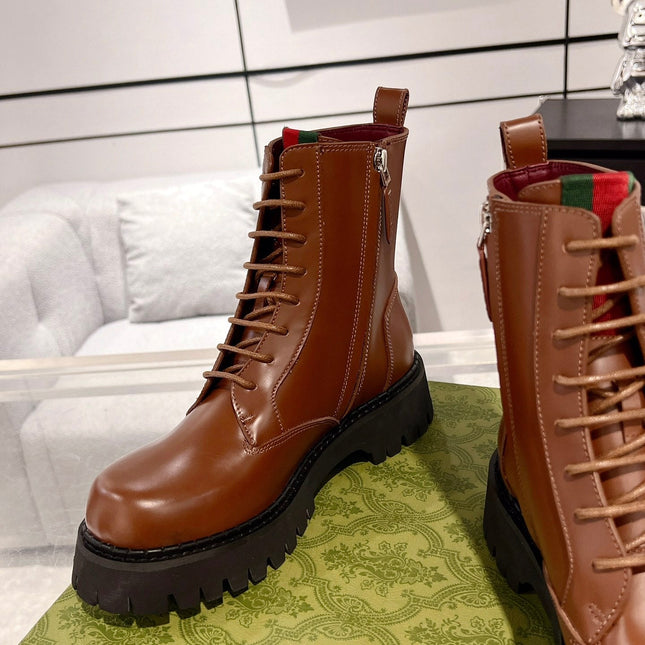 GG WEB ANKLE BOOTS IN CINNAMON BROWN CALFSKIN