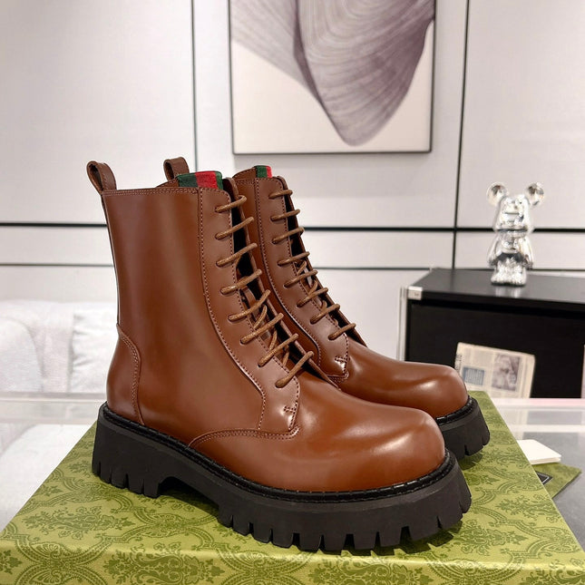 GG WEB ANKLE BOOTS IN CINNAMON BROWN CALFSKIN