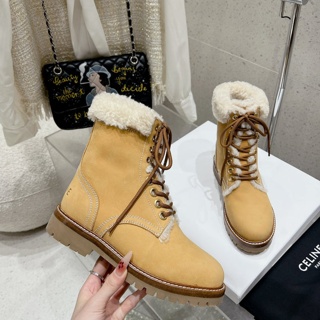 MARTIN BOOT IN PEANUT BROWN SUEDE AND WHITE FLEECE