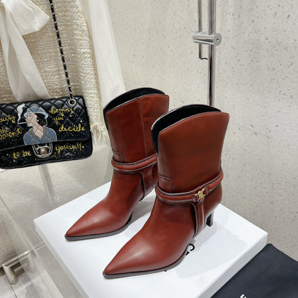 VERNEUIL ANKLE BOOT WITH TRIOMPHE IN RED BROWN CALFSKIN