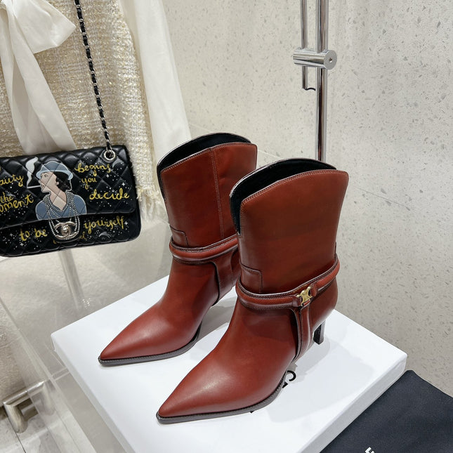 VERNEUIL ANKLE BOOT WITH TRIOMPHE IN RED BROWN CALFSKIN