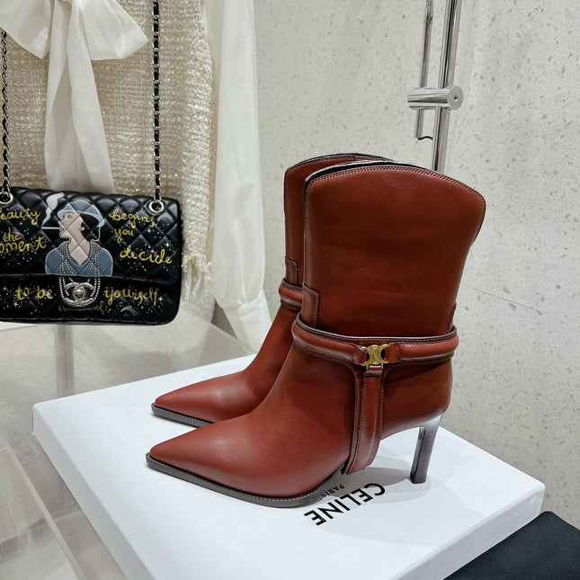 VERNEUIL ANKLE BOOT WITH TRIOMPHE IN RED BROWN CALFSKIN