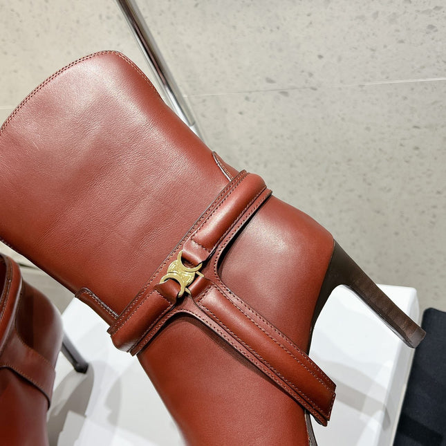 VERNEUIL ANKLE BOOT WITH TRIOMPHE IN RED BROWN CALFSKIN