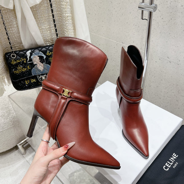VERNEUIL ANKLE BOOT WITH TRIOMPHE IN RED BROWN CALFSKIN