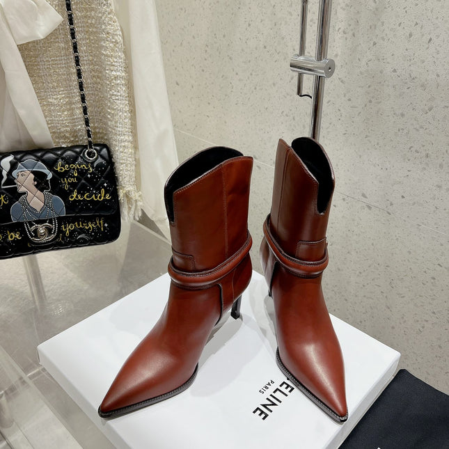 VERNEUIL ANKLE BOOT WITH TRIOMPHE IN RED BROWN CALFSKIN