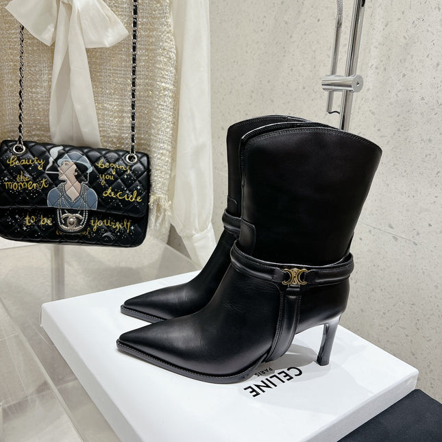 VERNEUIL ANKLE BOOT WITH TRIOMPHE IN BLACK CALFSKIN