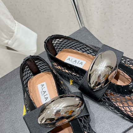 ALAIA MARY JANE SHOES IN BLACK MESH WITH BLACK - TONED HARDWARE