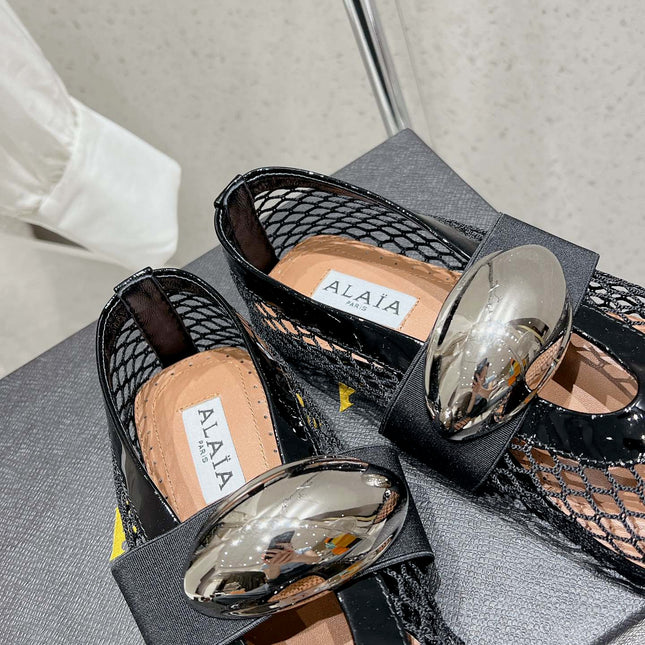 ALAIA MARY JANE SHOES IN BLACK MESH WITH BLACK - TONED HARDWARE