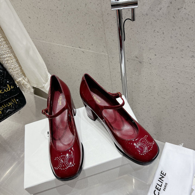 HIGH MARY JANE SHOES IN GARNET RED PATENT CALFSKIN