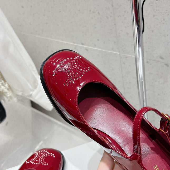 HIGH MARY JANE SHOES IN GARNET RED PATENT CALFSKIN