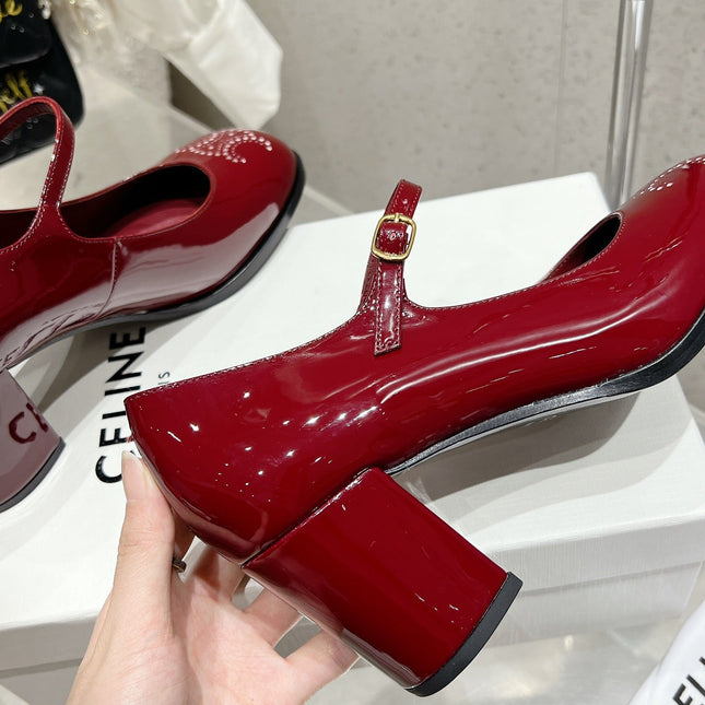 HIGH MARY JANE SHOES IN GARNET RED PATENT CALFSKIN