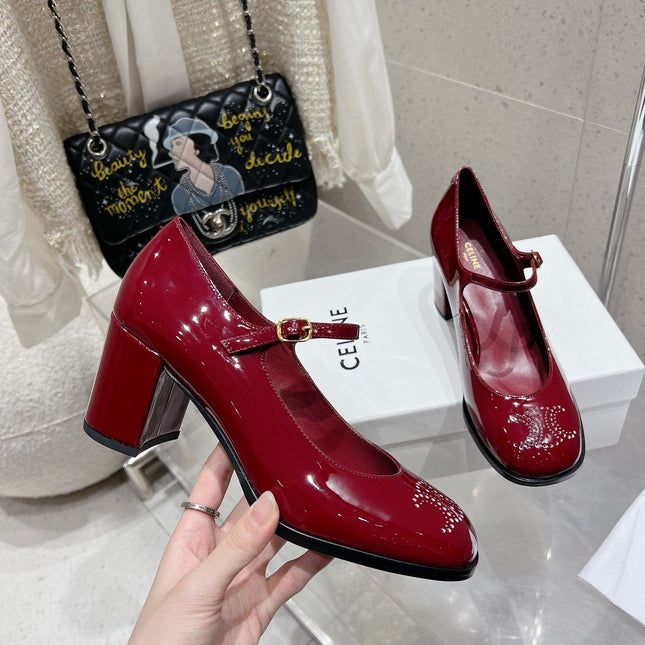 HIGH MARY JANE SHOES IN GARNET RED PATENT CALFSKIN