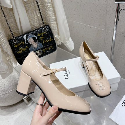 HIGH MARY JANE SHOES IN TAN BEIGE PATENT CALFSKIN