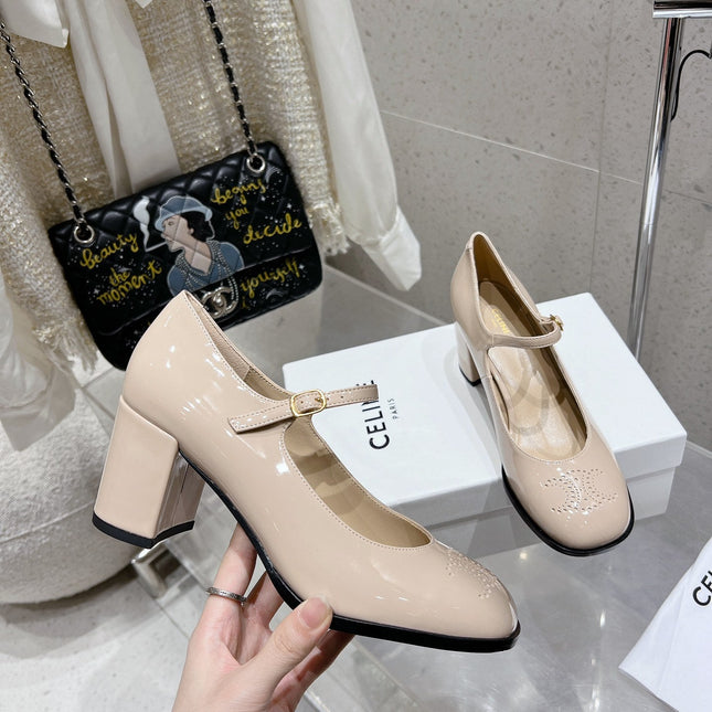 HIGH MARY JANE SHOES IN TAN BEIGE PATENT CALFSKIN