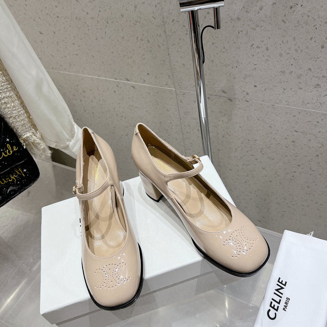 HIGH MARY JANE SHOES IN TAN BEIGE PATENT CALFSKIN