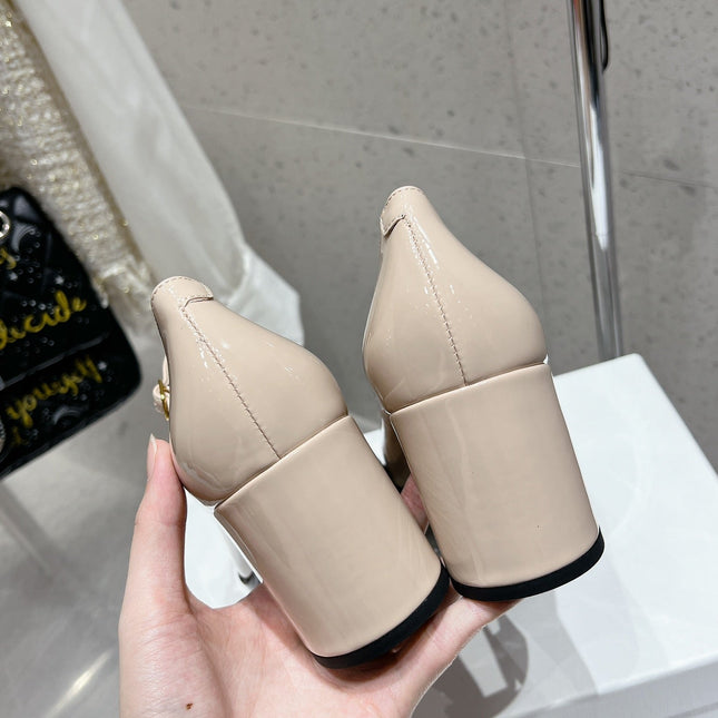 HIGH MARY JANE SHOES IN TAN BEIGE PATENT CALFSKIN