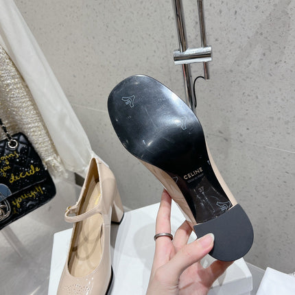 HIGH MARY JANE SHOES IN TAN BEIGE PATENT CALFSKIN