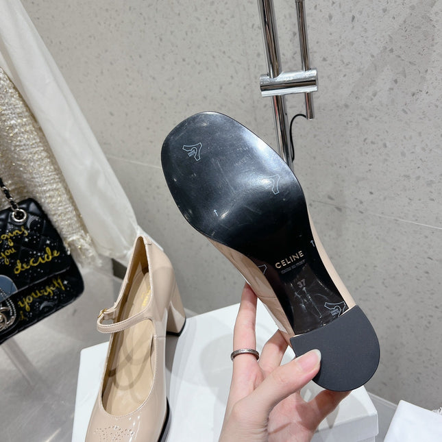 HIGH MARY JANE SHOES IN TAN BEIGE PATENT CALFSKIN