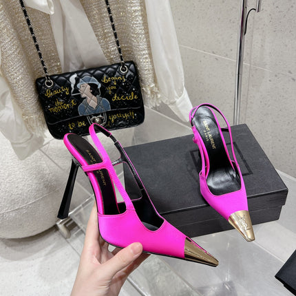 HIGH HEEL 10 CM SLINGBACK IN BRIGHT PINK CALFSKIN WITH GOLD HARDWARE