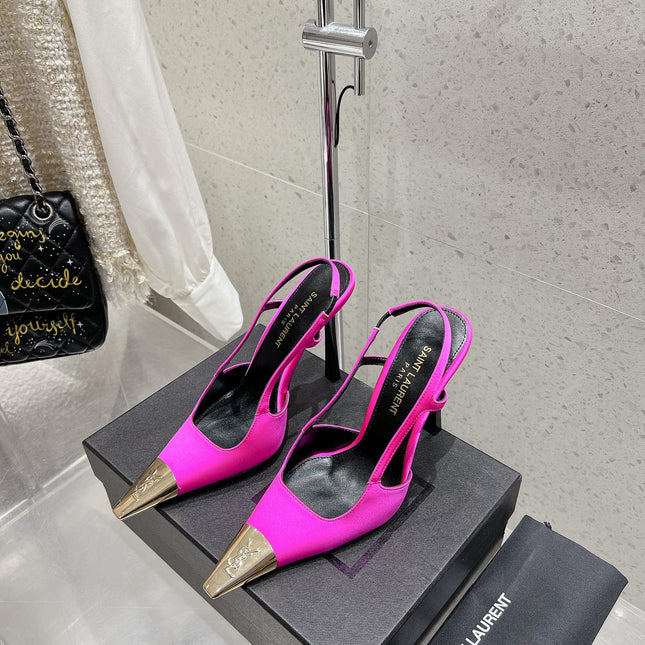 HIGH HEEL 10 CM SLINGBACK IN BRIGHT PINK CALFSKIN WITH GOLD HARDWARE