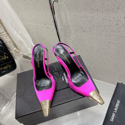 HIGH HEEL 10 CM SLINGBACK IN BRIGHT PINK CALFSKIN WITH GOLD HARDWARE