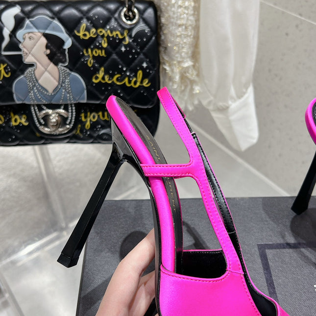 HIGH HEEL 10 CM SLINGBACK IN BRIGHT PINK CALFSKIN WITH GOLD HARDWARE
