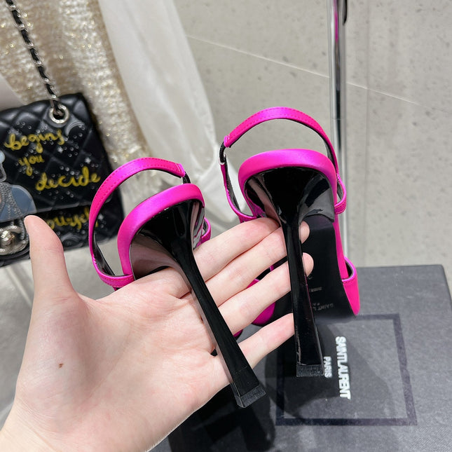 HIGH HEEL 10 CM SLINGBACK IN BRIGHT PINK CALFSKIN WITH GOLD HARDWARE