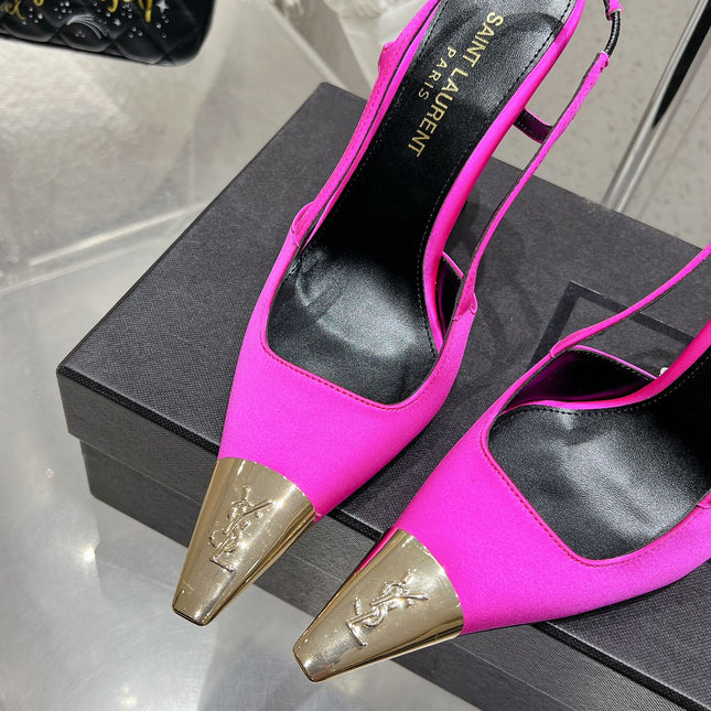 HIGH HEEL 10 CM SLINGBACK IN BRIGHT PINK CALFSKIN WITH GOLD HARDWARE