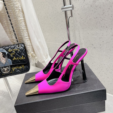 HIGH HEEL 10 CM SLINGBACK IN BRIGHT PINK CALFSKIN WITH GOLD HARDWARE