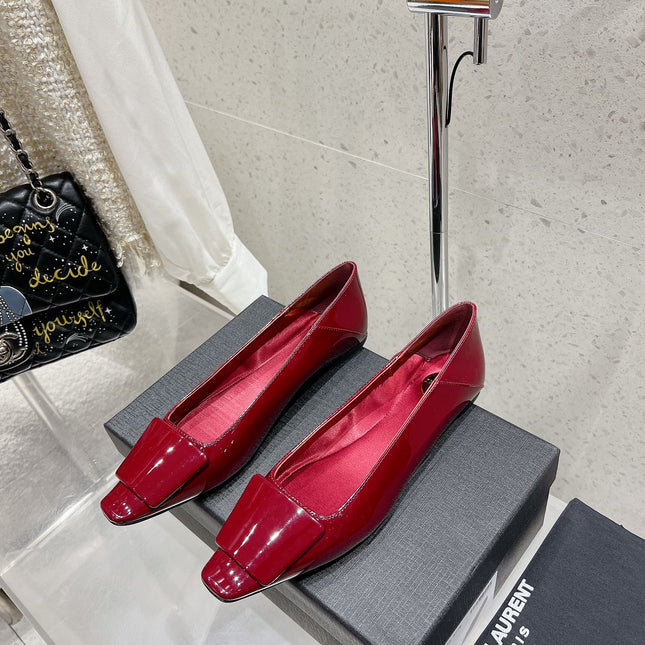 BALLERINA FLATS IN RUBY RED PATENT CALFSKIN
