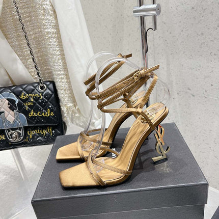HIGH-HEEL 85 MM SANDAL MULE IN METALLIC GOLD SILK