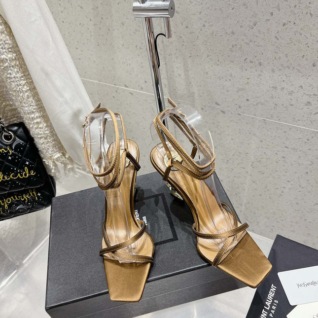 HIGH-HEEL 85 MM SANDAL MULE IN METALLIC GOLD SILK