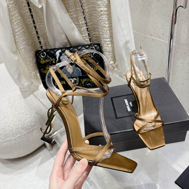 HIGH-HEEL 85 MM SANDAL MULE IN METALLIC GOLD SILK