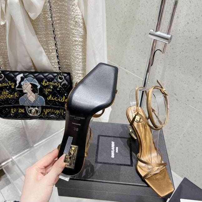 HIGH-HEEL 85 MM SANDAL MULE IN METALLIC GOLD SILK