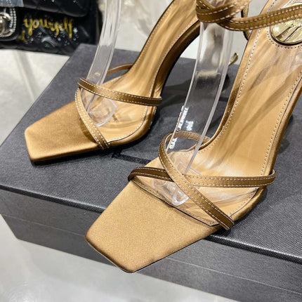HIGH-HEEL 85 MM SANDAL MULE IN METALLIC GOLD SILK