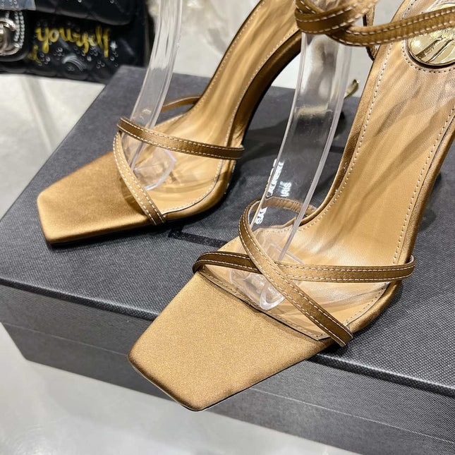HIGH-HEEL 85 MM SANDAL MULE IN METALLIC GOLD SILK