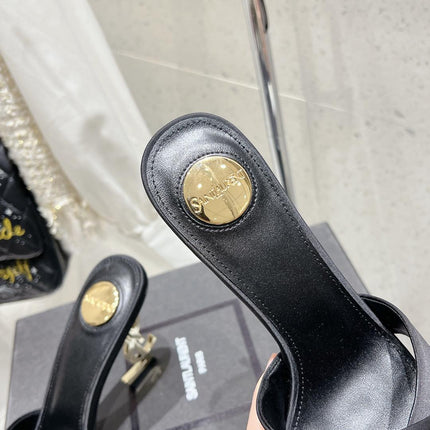 OPYUM HIGH MULES 85 MM IN BLACK SATIN CREPE