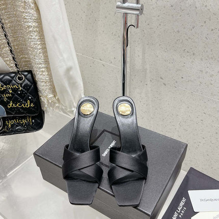 OPYUM HIGH MULES 85 MM IN BLACK SATIN CREPE