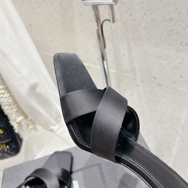 OPYUM HIGH MULES 85 MM IN BLACK SATIN CREPE