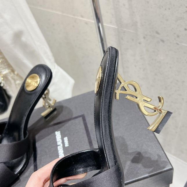 OPYUM HIGH MULES 85 MM IN BLACK SATIN CREPE