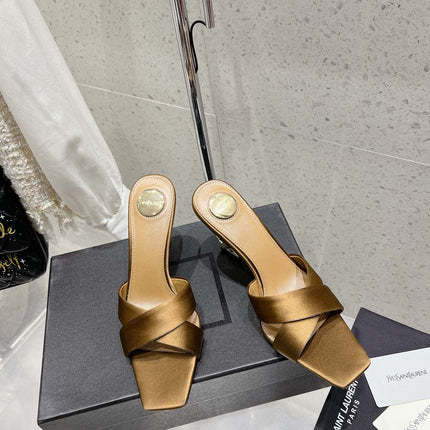 OPYUM HIGH MULES 85 MM IN METALLIC GOLD SATIN CREPE
